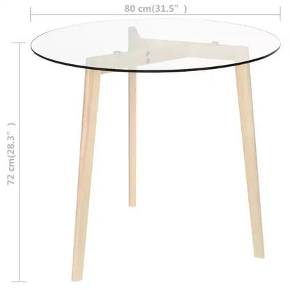 vidaXL Elegante Tavolo Rotondo da Pranzo con Piano in Vetro Temperato e Gambe in Legno Massello di Rovere per Cucina o Sala da Pranzo, Marrone Trasparente, Diametro 80 cm