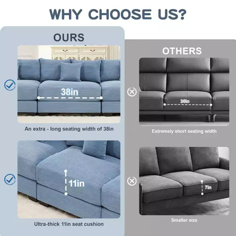 Oversized Cloud Modular Sectional Couch,Convertible Sectional Couches Deep Seat Extra-Wide Armrests