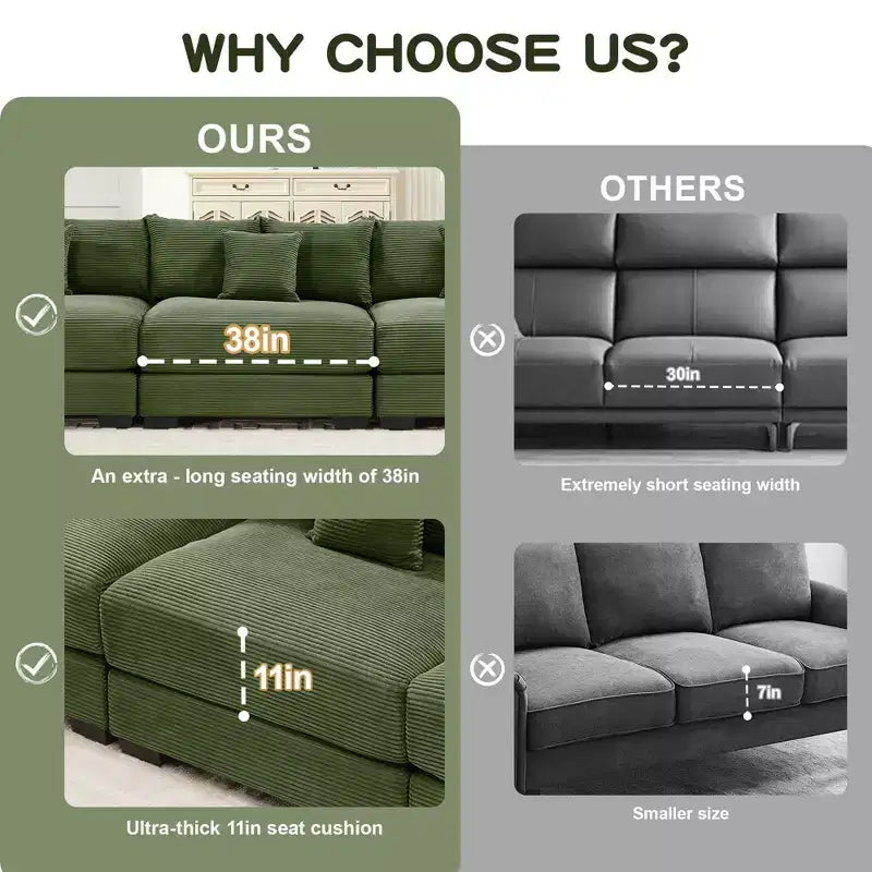 Oversized Cloud Modular Sectional Couch,Convertible Sectional Couches Deep Seat Extra-Wide Armrests