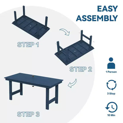 Hyleory Set da Pranzo per Esterni da 6 Pezzi in HDPE con Tavolo Rettangolare e Foro per Ombrellone, Panca e Poltrone