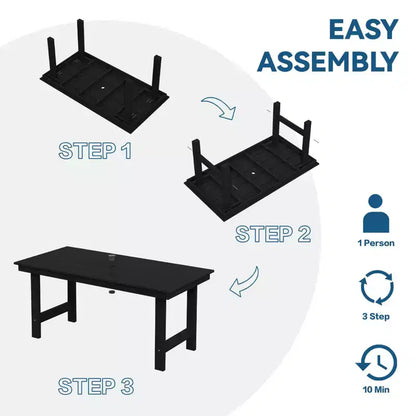 Hyleory Set da Pranzo per Esterni da 6 Pezzi in HDPE con Tavolo Rettangolare e Foro per Ombrellone, Panca e Poltrone
