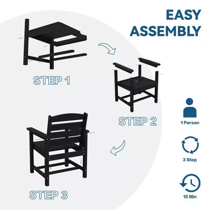 Hyleory Set da Pranzo per Esterni da 6 Pezzi in HDPE con Tavolo Rettangolare e Foro per Ombrellone, Panca e Poltrone