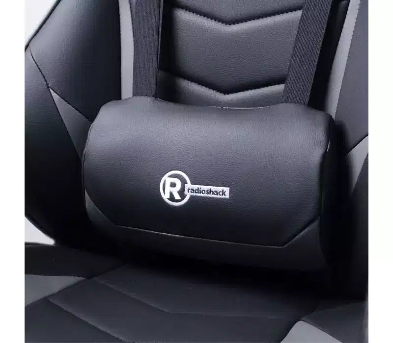 Sedia da gaming RadioShack nera e grigia, sedia ergonomica stile racing con altezza regolabile, poggiapiedi, supporto lombare e imbottitura confortevole