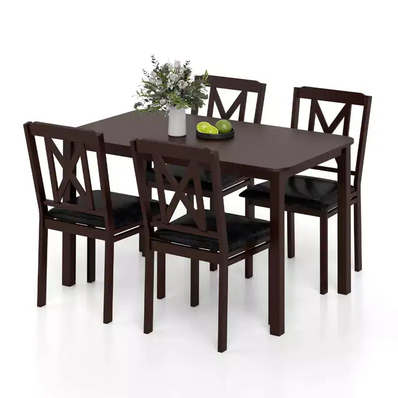 Set da pranzo Costway 5 pezzi per 4 persone, tavolo rettangolare da cucina e 4 sedie, set dinette