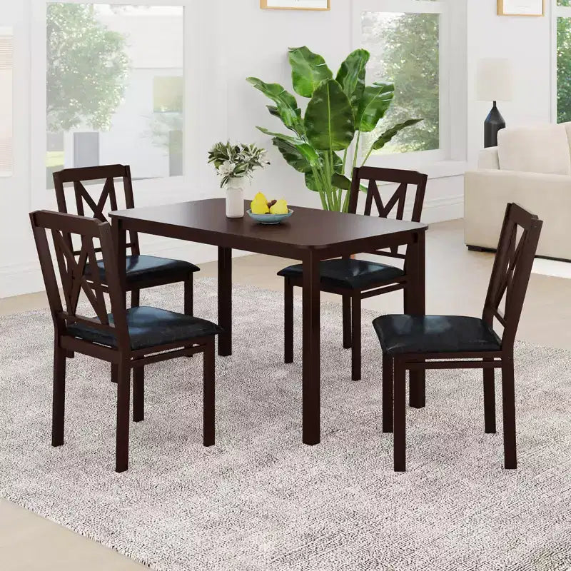 Set da pranzo Costway 5 pezzi per 4 persone, tavolo rettangolare da cucina e 4 sedie, set dinette