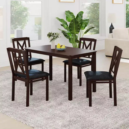 Set da pranzo Costway 5 pezzi per 4 persone, tavolo rettangolare da cucina e 4 sedie, set dinette