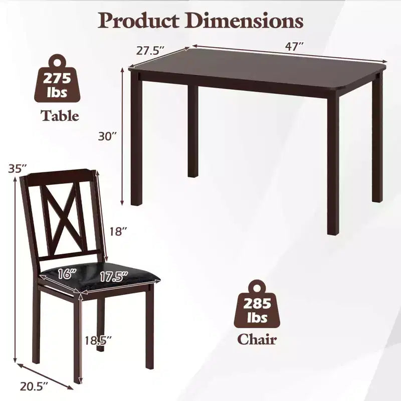 Set da pranzo Costway 5 pezzi per 4 persone, tavolo rettangolare da cucina e 4 sedie, set dinette