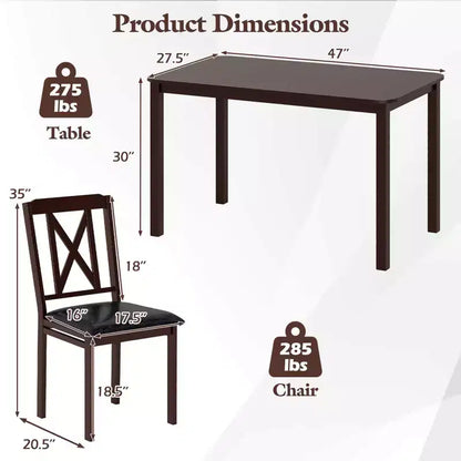 Set da pranzo Costway 5 pezzi per 4 persone, tavolo rettangolare da cucina e 4 sedie, set dinette
