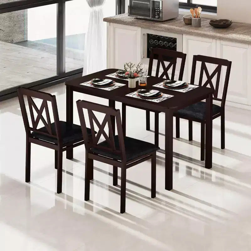 Set da pranzo Costway 5 pezzi per 4 persone, tavolo rettangolare da cucina e 4 sedie, set dinette