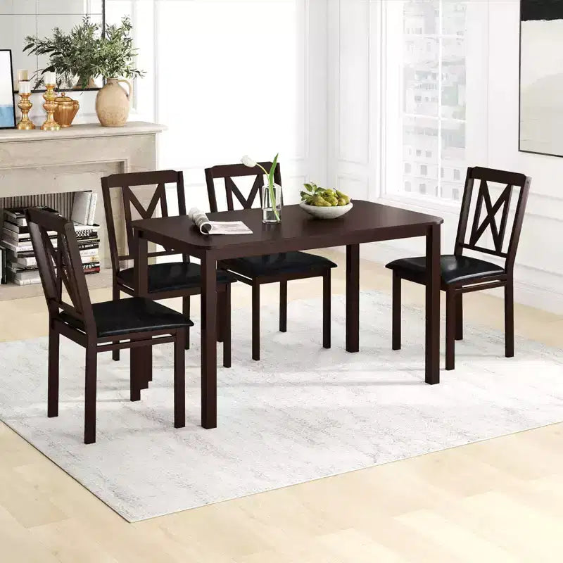 Set da pranzo Costway 5 pezzi per 4 persone, tavolo rettangolare da cucina e 4 sedie, set dinette