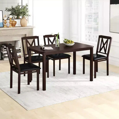 Set da pranzo Costway 5 pezzi per 4 persone, tavolo rettangolare da cucina e 4 sedie, set dinette