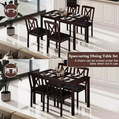 Set da pranzo Costway 5 pezzi per 4 persone, tavolo rettangolare da cucina e 4 sedie, set dinette