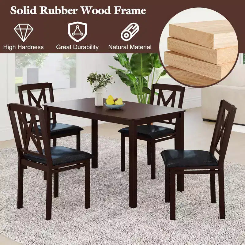 Set da pranzo Costway 5 pezzi per 4 persone, tavolo rettangolare da cucina e 4 sedie, set dinette