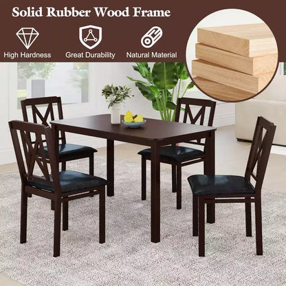 Set da pranzo Costway 5 pezzi per 4 persone, tavolo rettangolare da cucina e 4 sedie, set dinette