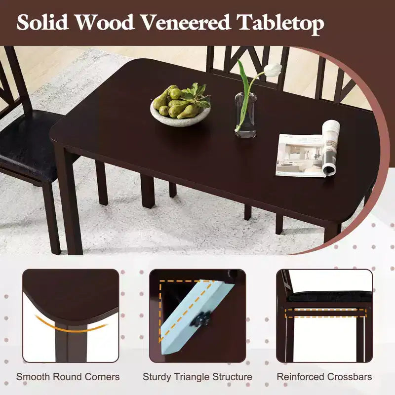 Set da pranzo Costway 5 pezzi per 4 persone, tavolo rettangolare da cucina e 4 sedie, set dinette