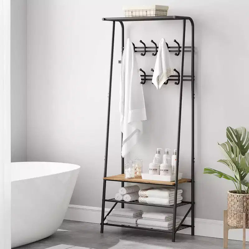 Coat Rack, 4-in-1 Hall Tree, Entryway Shoe Bench Coat Standwith Metal Frame, 3-Tier Shelf and 10 Hooks for Entryway,Hallway, Bedroom