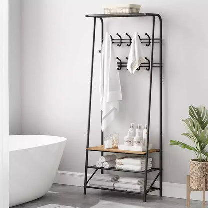 Coat Rack, 4-in-1 Hall Tree, Entryway Shoe Bench Coat Standwith Metal Frame, 3-Tier Shelf and 10 Hooks for Entryway,Hallway, Bedroom