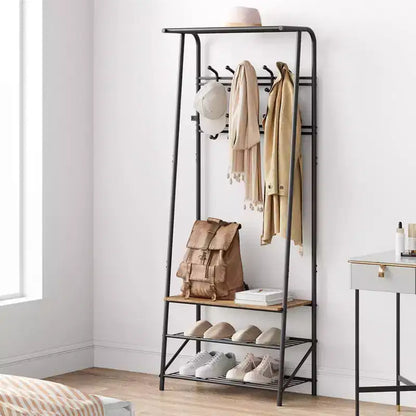 Coat Rack, 4-in-1 Hall Tree, Entryway Shoe Bench Coat Standwith Metal Frame, 3-Tier Shelf and 10 Hooks for Entryway,Hallway, Bedroom