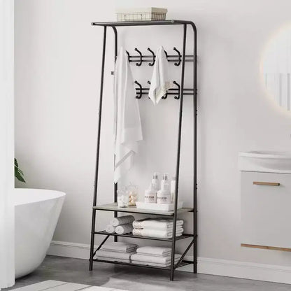 Coat Rack, 4-in-1 Hall Tree, Entryway Shoe Bench Coat Standwith Metal Frame, 3-Tier Shelf and 10 Hooks for Entryway,Hallway, Bedroom