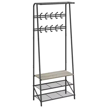 Coat Rack, 4-in-1 Hall Tree, Entryway Shoe Bench Coat Standwith Metal Frame, 3-Tier Shelf and 10 Hooks for Entryway,Hallway, Bedroom