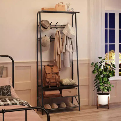 Coat Rack, 4-in-1 Hall Tree, Entryway Shoe Bench Coat Standwith Metal Frame, 3-Tier Shelf and 10 Hooks for Entryway,Hallway, Bedroom