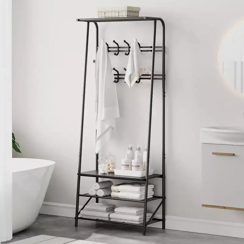 Coat Rack, 4-in-1 Hall Tree, Entryway Shoe Bench Coat Standwith Metal Frame, 3-Tier Shelf and 10 Hooks for Entryway,Hallway, Bedroom