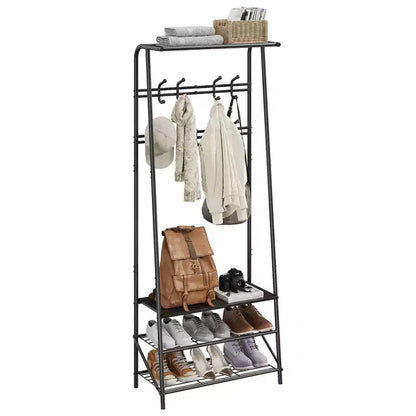 Coat Rack, 4-in-1 Hall Tree, Entryway Shoe Bench Coat Standwith Metal Frame, 3-Tier Shelf and 10 Hooks for Entryway,Hallway, Bedroom