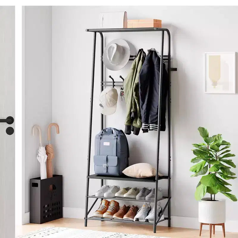 Coat Rack, 4-in-1 Hall Tree, Entryway Shoe Bench Coat Standwith Metal Frame, 3-Tier Shelf and 10 Hooks for Entryway,Hallway, Bedroom