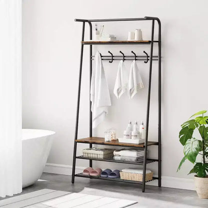 Coat Rack Shoe Bench with 5 Hooks, Entryway Hall Trees with Storage, Multifunctional 4-in-1 Hall Trees Shoe Bench