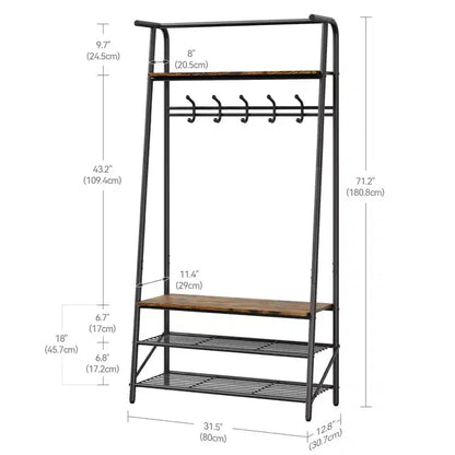 Coat Rack Shoe Bench with 5 Hooks, Entryway Hall Trees with Storage, Multifunctional 4-in-1 Hall Trees Shoe Bench