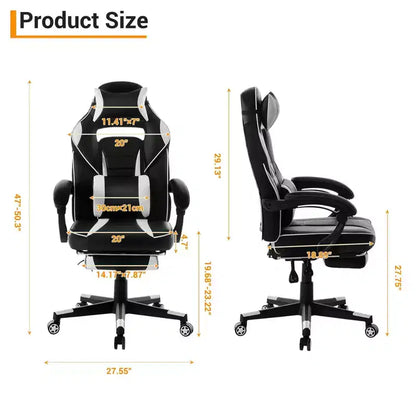 360 Swivel Height Adjustable Gaming Chair with Retractable Footrest & Ergonomic Lumbar High Back PU Leather Computer Chair with Headrest for Office