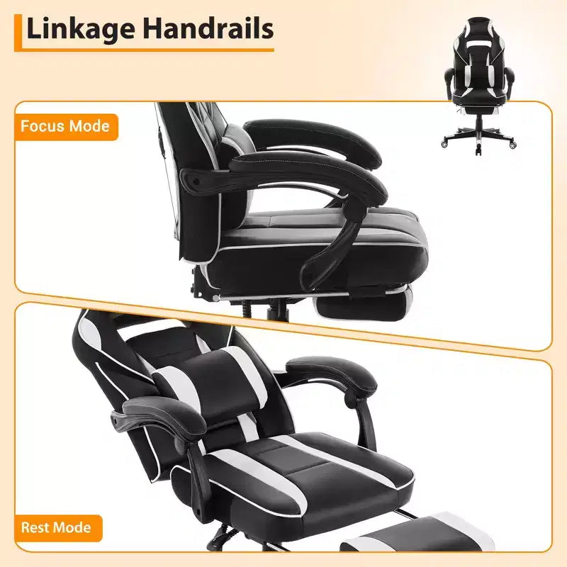 360 Swivel Height Adjustable Gaming Chair with Retractable Footrest & Ergonomic Lumbar High Back PU Leather Computer Chair with Headrest for Office