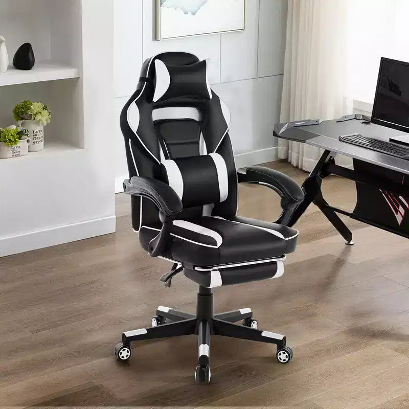 360 Swivel Height Adjustable Gaming Chair with Retractable Footrest & Ergonomic Lumbar High Back PU Leather Computer Chair with Headrest for Office
