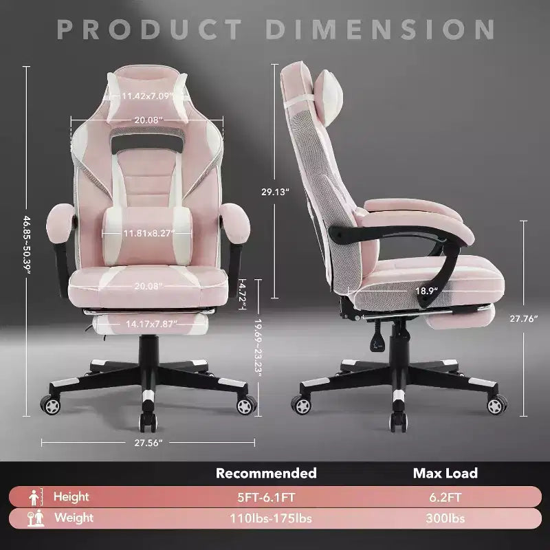 360 Swivel Height Adjustable Gaming Chair with Retractable Footrest & Ergonomic Lumbar High Back PU Leather Computer Chair with Headrest for Office