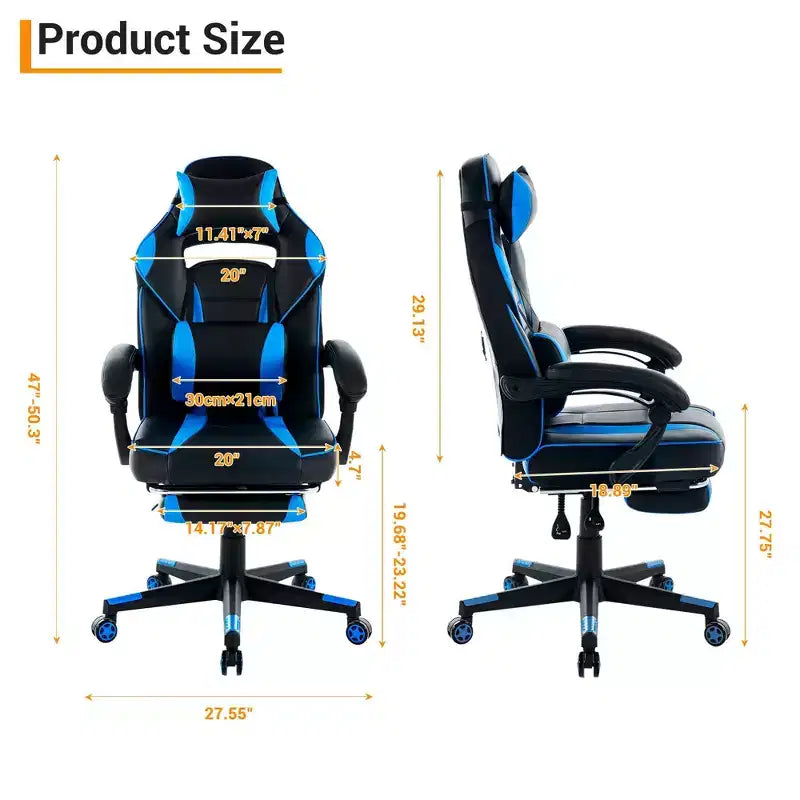360 Swivel Height Adjustable Gaming Chair with Retractable Footrest & Ergonomic Lumbar High Back PU Leather Computer Chair with Headrest for Office