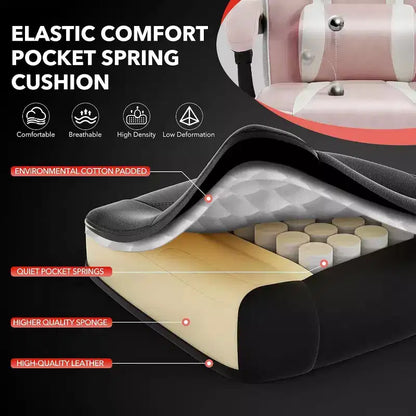 360 Swivel Height Adjustable Gaming Chair with Retractable Footrest & Ergonomic Lumbar High Back PU Leather Computer Chair with Headrest for Office