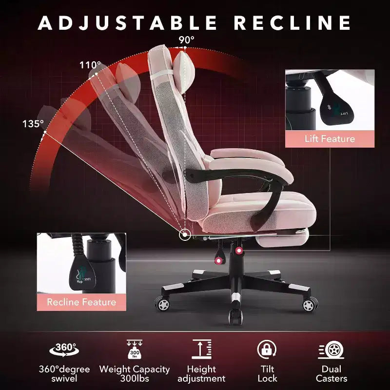 360 Swivel Height Adjustable Gaming Chair with Retractable Footrest & Ergonomic Lumbar High Back PU Leather Computer Chair with Headrest for Office