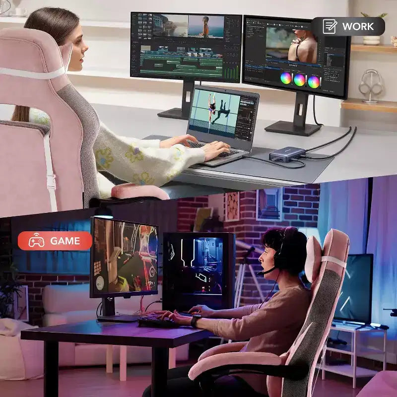 360 Swivel Height Adjustable Gaming Chair with Retractable Footrest & Ergonomic Lumbar High Back PU Leather Computer Chair with Headrest for Office