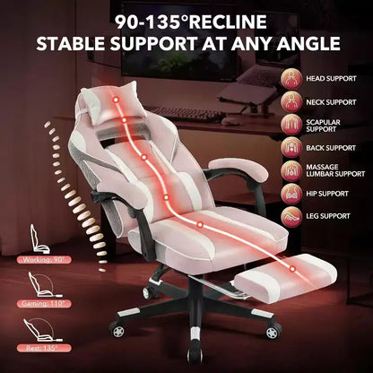 360 Swivel Height Adjustable Gaming Chair with Retractable Footrest & Ergonomic Lumbar High Back PU Leather Computer Chair with Headrest for Office