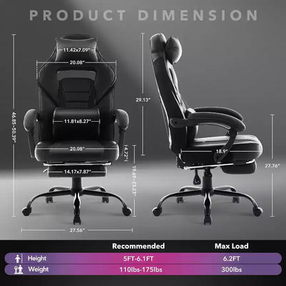 360 Swivel Height Adjustable Gaming Chair with Retractable Footrest & Ergonomic Lumbar High Back PU Leather Computer Chair with Headrest for Office