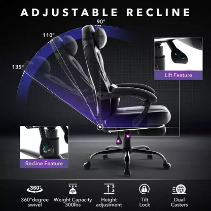 360 Swivel Height Adjustable Gaming Chair with Retractable Footrest & Ergonomic Lumbar High Back PU Leather Computer Chair with Headrest for Office