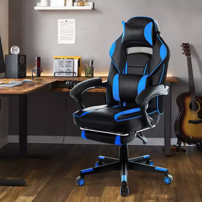 360 Swivel Height Adjustable Gaming Chair with Retractable Footrest & Ergonomic Lumbar High Back PU Leather Computer Chair with Headrest for Office