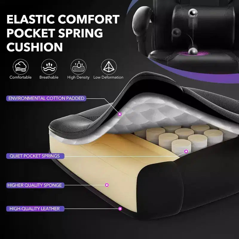 360 Swivel Height Adjustable Gaming Chair with Retractable Footrest & Ergonomic Lumbar High Back PU Leather Computer Chair with Headrest for Office