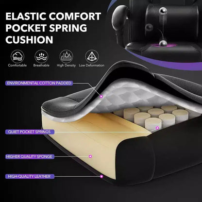 360 Swivel Height Adjustable Gaming Chair with Retractable Footrest & Ergonomic Lumbar High Back PU Leather Computer Chair with Headrest for Office