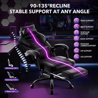 360 Swivel Height Adjustable Gaming Chair with Retractable Footrest & Ergonomic Lumbar High Back PU Leather Computer Chair with Headrest for Office