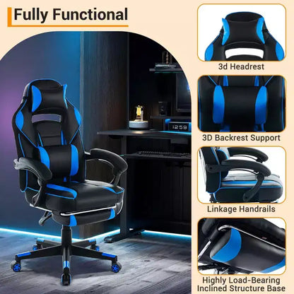 360 Swivel Height Adjustable Gaming Chair with Retractable Footrest & Ergonomic Lumbar High Back PU Leather Computer Chair with Headrest for Office