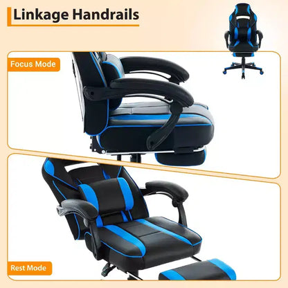 360 Swivel Height Adjustable Gaming Chair with Retractable Footrest & Ergonomic Lumbar High Back PU Leather Computer Chair with Headrest for Office