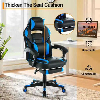 360 Swivel Height Adjustable Gaming Chair with Retractable Footrest & Ergonomic Lumbar High Back PU Leather Computer Chair with Headrest for Office