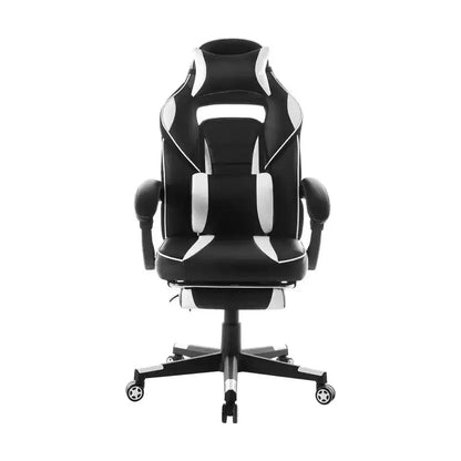 360 Swivel Height Adjustable Gaming Chair with Retractable Footrest & Ergonomic Lumbar High Back PU Leather Computer Chair with Headrest for Office