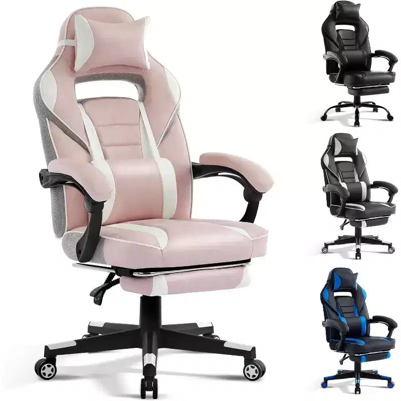 360 Swivel Height Adjustable Gaming Chair with Retractable Footrest & Ergonomic Lumbar High Back PU Leather Computer Chair with Headrest for Office